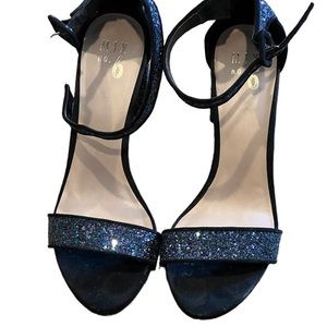 Mix No.6 CYM Glitter Sandals Block Heel Blk Blue Green Purple Adjust Ankle Strap